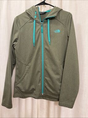 The North Face Olive Green Hoodie with Teal Accents